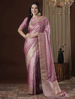 Ethnic motifs zari satin kanjeevaram saree 1