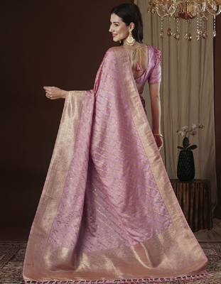 Ethnic motifs zari satin kanjeevaram saree 2