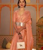 Peach-coloured & gold-toned floral zari kanjeevaram saree