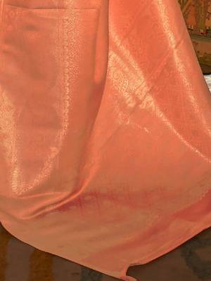 Peach-coloured & gold-toned floral zari kanjeevaram saree 2