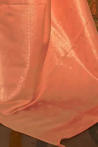 Peach-coloured & gold-toned floral zari kanjeevaram saree