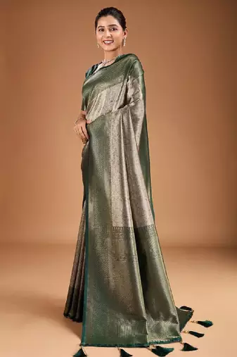 Floral zari woven design tassels saree with blouse piece