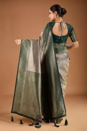 Floral zari woven design tassels saree with blouse piece