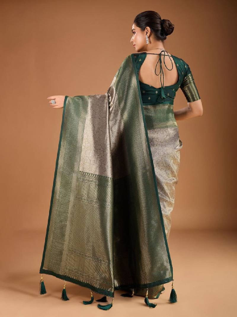 Floral zari woven design tassels saree with blouse piece