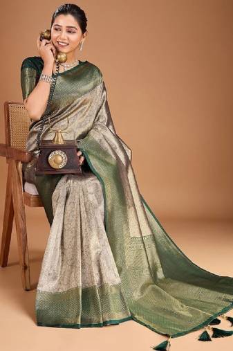 Floral zari woven design tassels saree with blouse piece