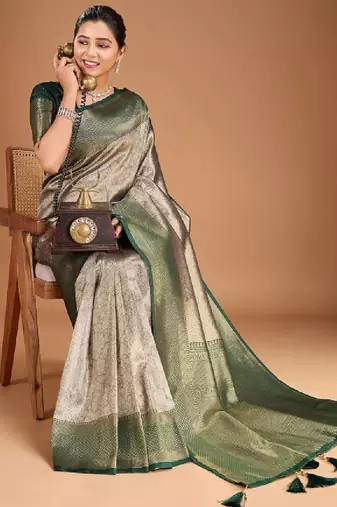 Floral zari woven design tassels saree with blouse piece