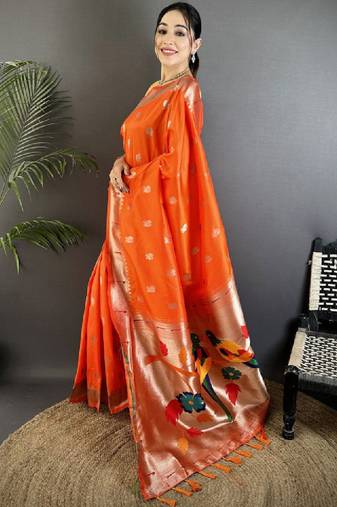 Ethnic motifs zari silk blend heavy work kanjeevaram saree