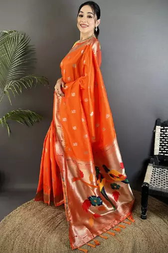 Ethnic motifs zari silk blend heavy work kanjeevaram saree