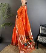 Ethnic motifs zari silk blend heavy work kanjeevaram saree