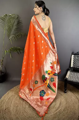 Ethnic motifs zari silk blend heavy work kanjeevaram saree