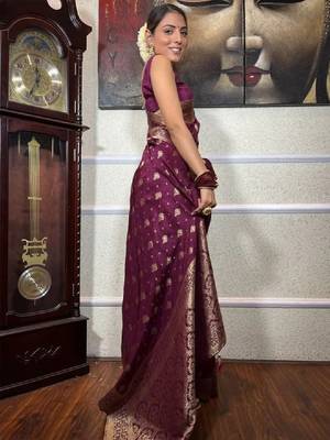 Ethnic motifs woven design zari kanjeevaram saree 2