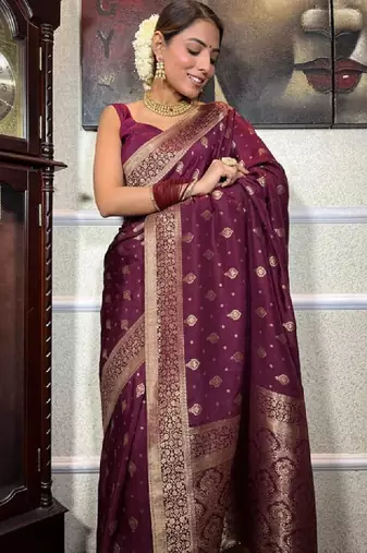 Ethnic motifs woven design zari kanjeevaram saree