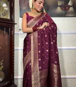 Ethnic motifs woven design zari kanjeevaram saree