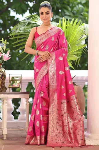 Women ethnic motifs printed zari traditional kanjeevaram saree