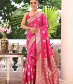 Women ethnic motifs printed zari traditional kanjeevaram saree