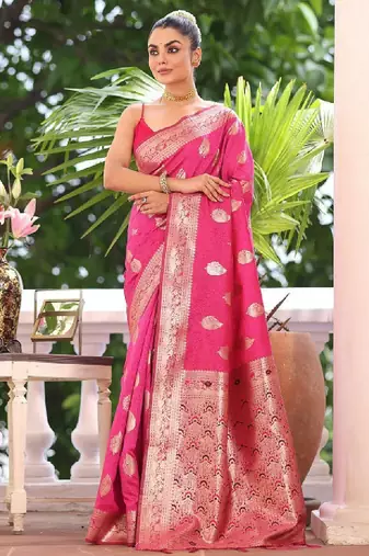 Women ethnic motifs printed zari traditional kanjeevaram saree