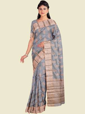 Ethnic motifs woven design kanjeevaram saree 3