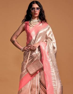 Cream paisley zari woven design kanjeevaram saree 1
