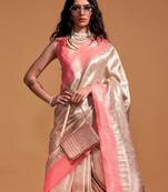 Cream paisley zari woven design kanjeevaram saree