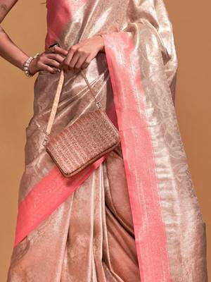 Cream paisley zari woven design kanjeevaram saree 3