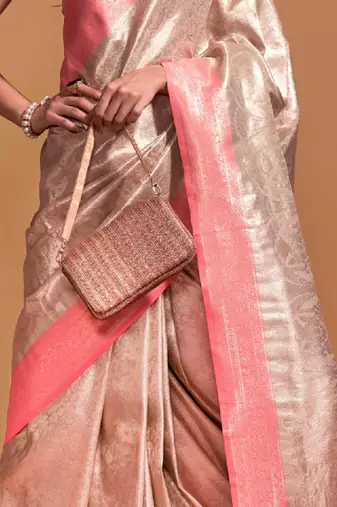 Cream paisley zari woven design kanjeevaram saree