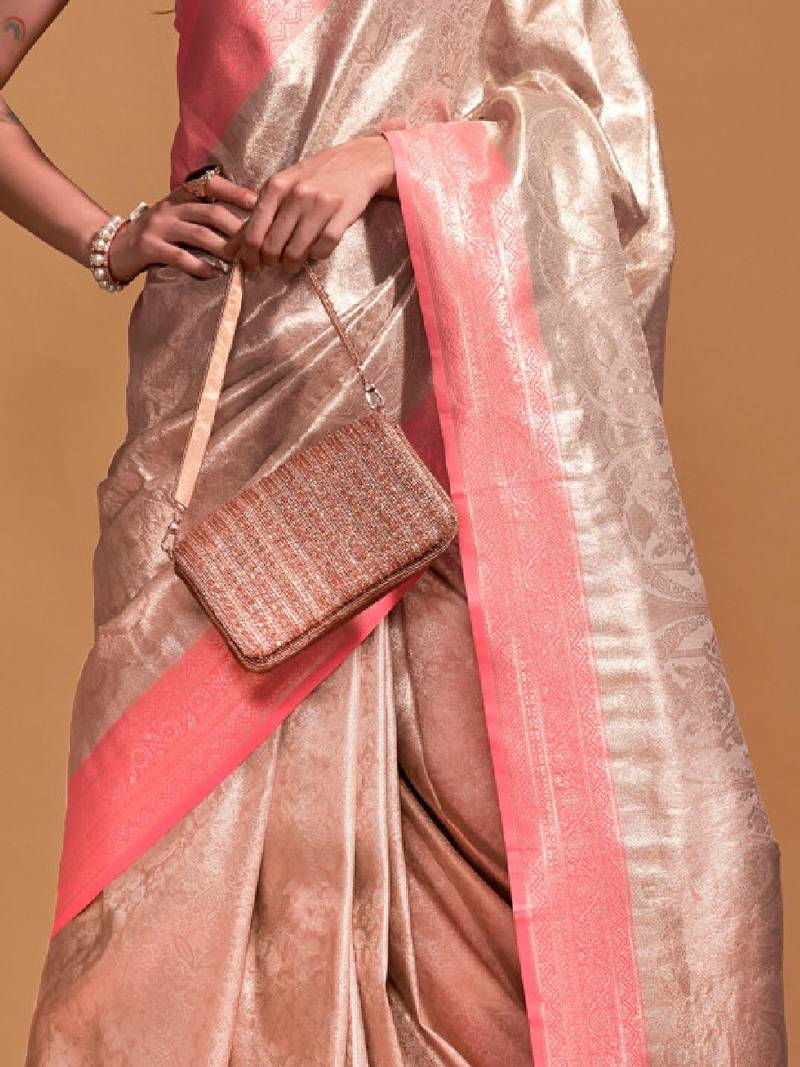 Cream paisley zari woven design kanjeevaram saree