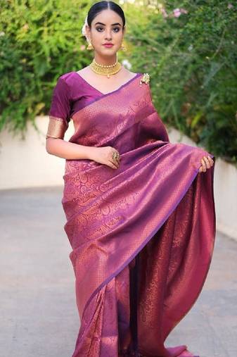 Ethnic motifs woven design zari art silk kanjeevaram saree