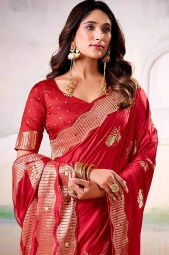 Embellished embroidered zari satin kanjeevaram saree