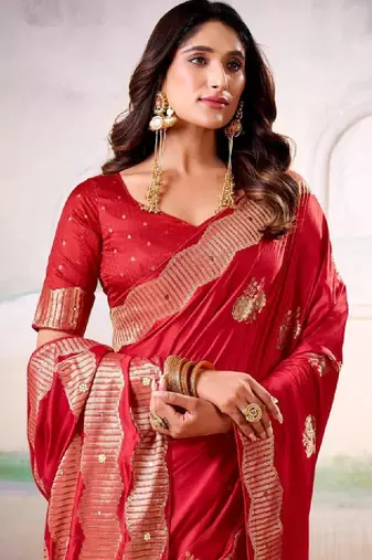 Embellished embroidered zari satin kanjeevaram saree
