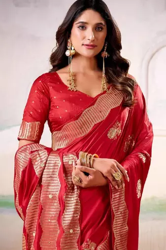 Embellished embroidered zari satin kanjeevaram saree