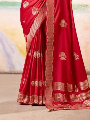 Embellished embroidered zari satin kanjeevaram saree 3