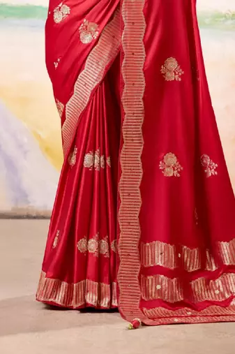 Embellished embroidered zari satin kanjeevaram saree