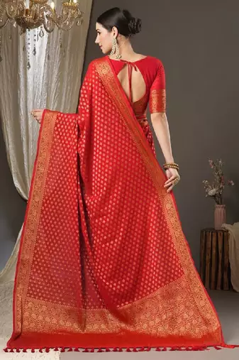 Ethnic motifs woven design zari poly georgette kanjeevaram sarees