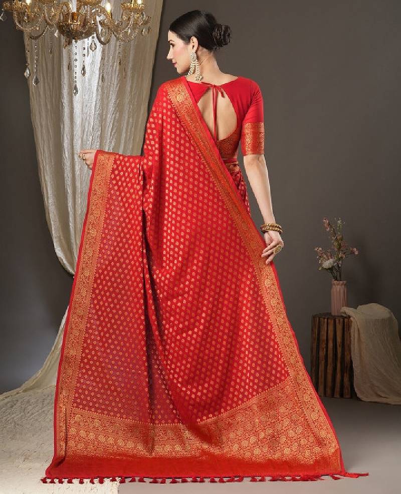 Ethnic motifs woven design zari poly georgette kanjeevaram sarees