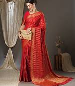 Ethnic motifs woven design zari poly georgette kanjeevaram sarees