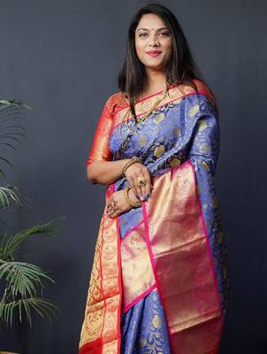 Floral woven design zari silk cotton kanjeevaram saree 1