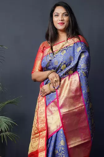 Floral woven design zari silk cotton kanjeevaram saree