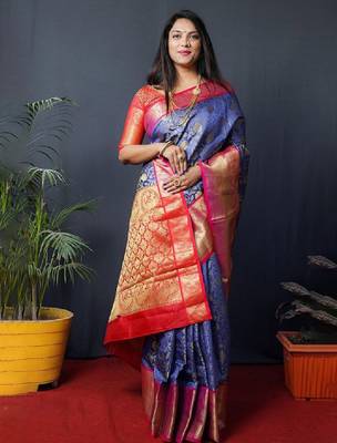 Floral woven design zari silk cotton kanjeevaram saree 2