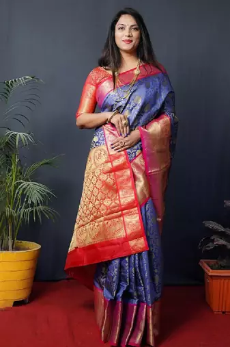 Floral woven design zari silk cotton kanjeevaram saree