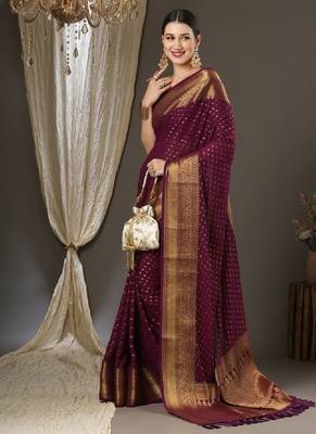 Ethnic motifs zari pure georgette kanjeevaram saree 1