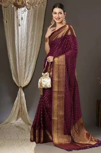 Ethnic motifs zari pure georgette kanjeevaram saree
