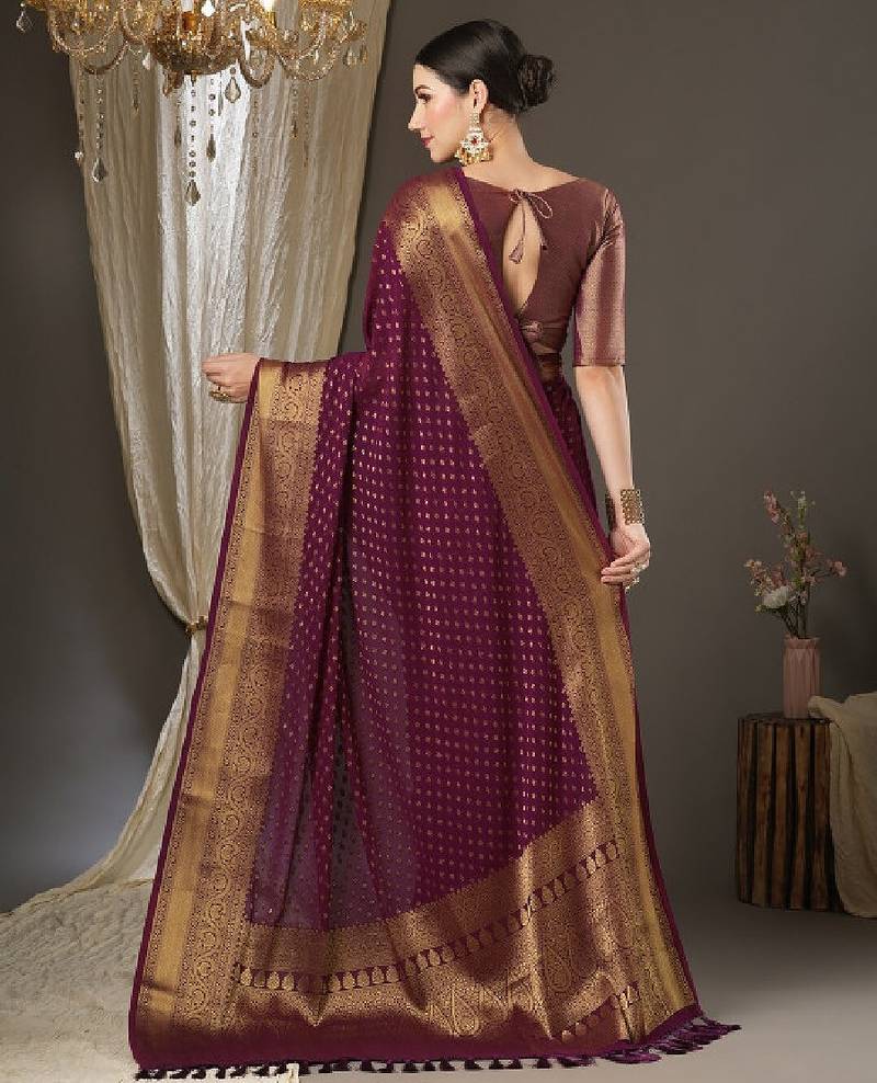 Ethnic motifs zari pure georgette kanjeevaram saree