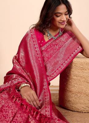 Woven design zari silk blend heavy work kanjeevaram saree 1