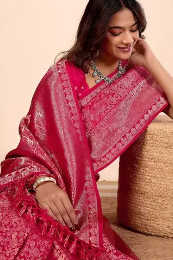 Woven design zari silk blend heavy work kanjeevaram saree