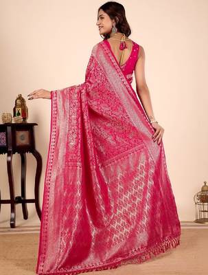 Woven design zari silk blend heavy work kanjeevaram saree 2