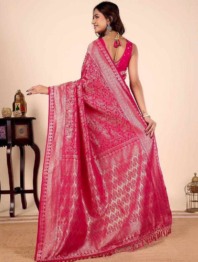 Woven design zari silk blend heavy work kanjeevaram saree