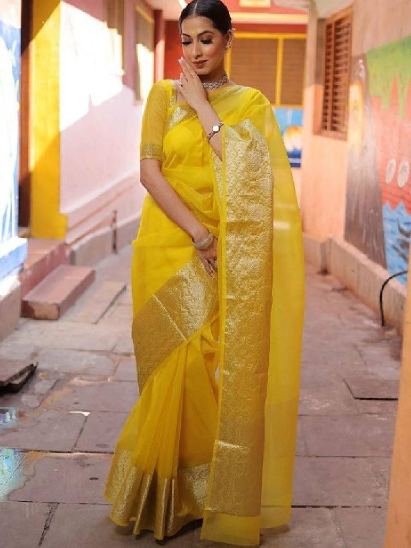 Woven design zari organza kanjeevaram saree