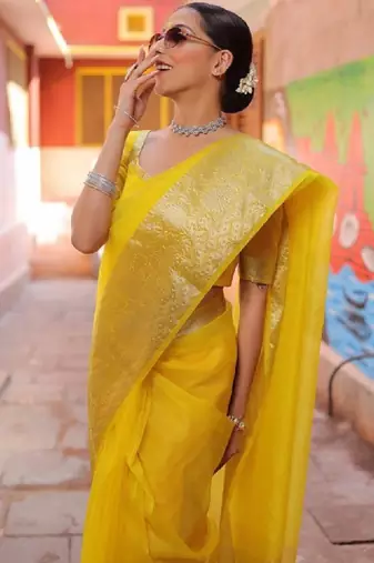 Woven design zari organza kanjeevaram saree