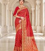 Woven design zari silk blend heavy work kanjeevaram saree