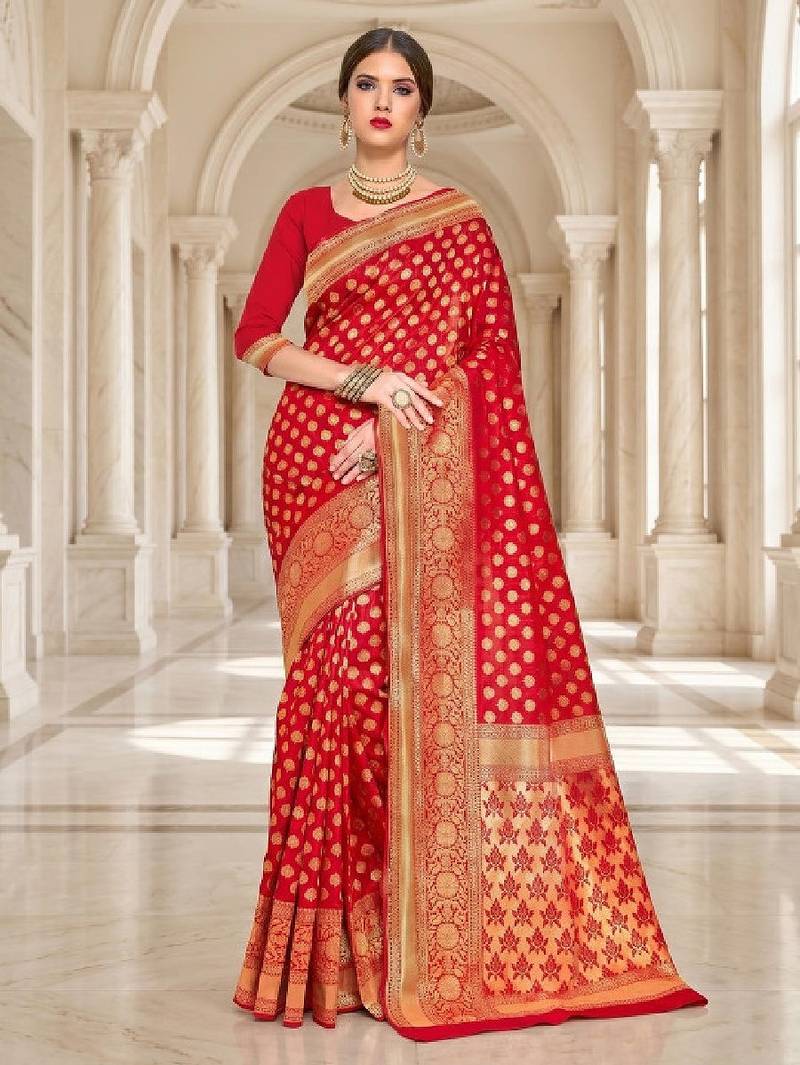 Woven design zari silk blend heavy work kanjeevaram saree